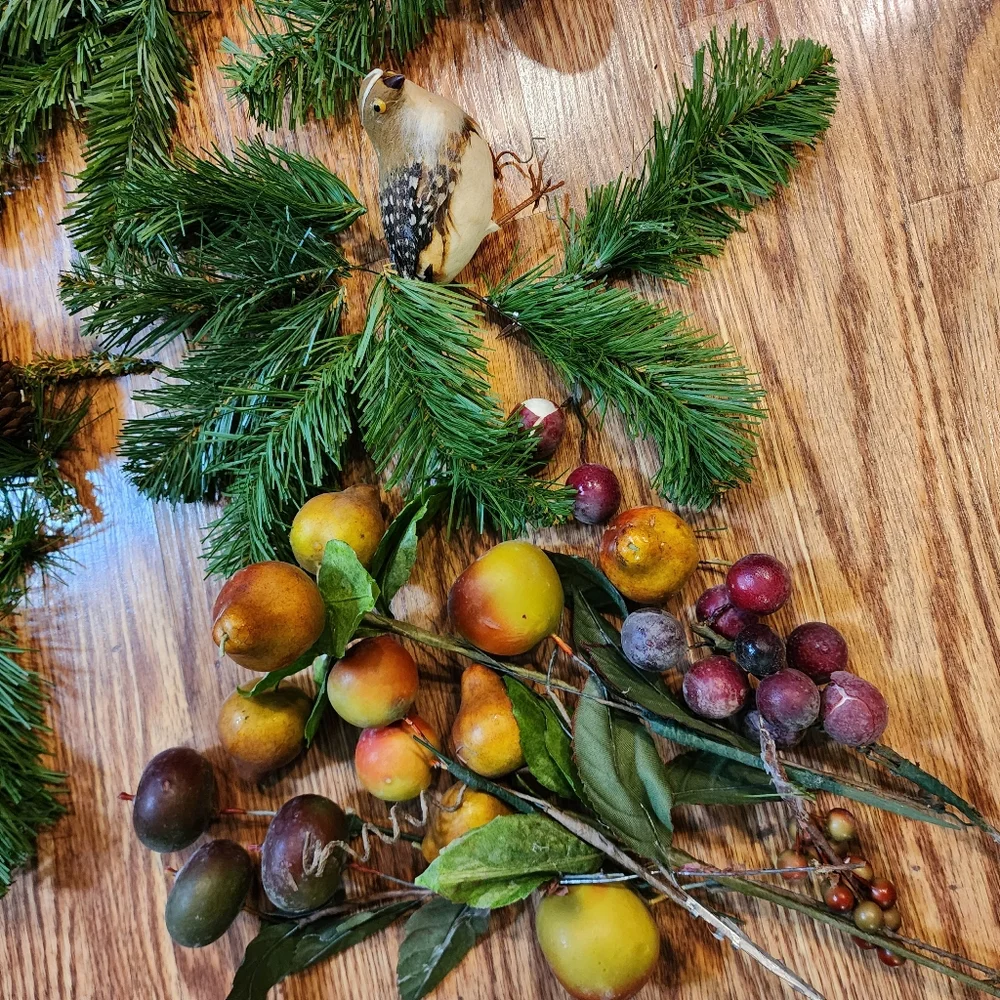 Vintage Wreath Form with Various Fall and Holiday Craft Supplies